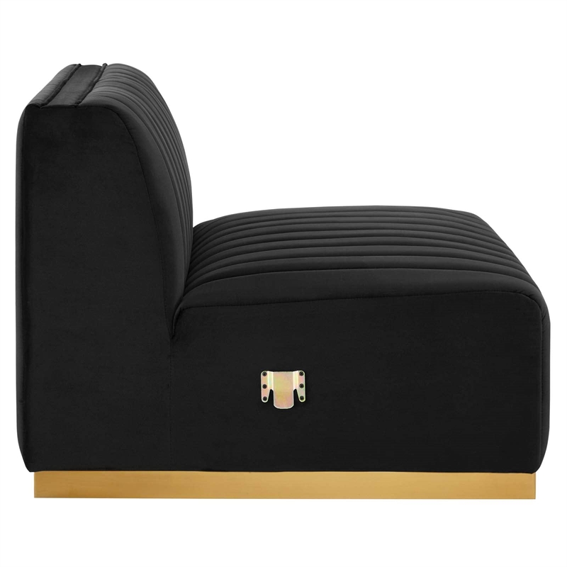 Modway Conjure Channel Tufted Performance Velvet Armless Chair in Gold/Black