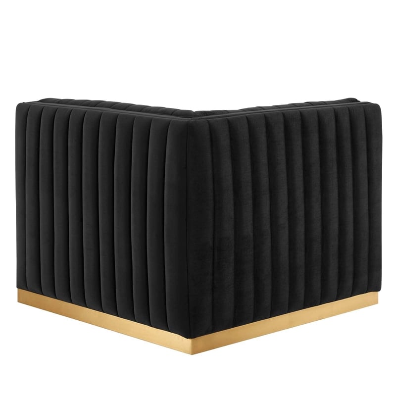 Modway Conjure Channel Tufted Performance Velvet Left Corner Chair in Gold/Black