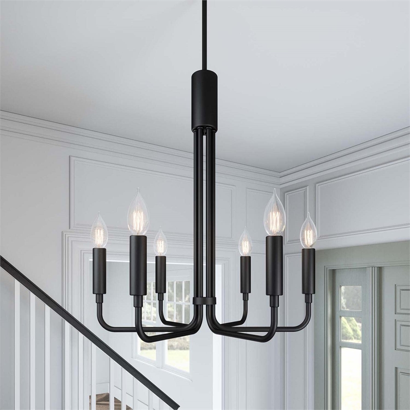 Modway Rekindle 6-Light Modern Style Iron Metal Chandelier in Black