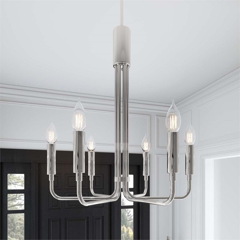 Modway Rekindle 6-Light Iron Metal Chandelier in Polished Nickel