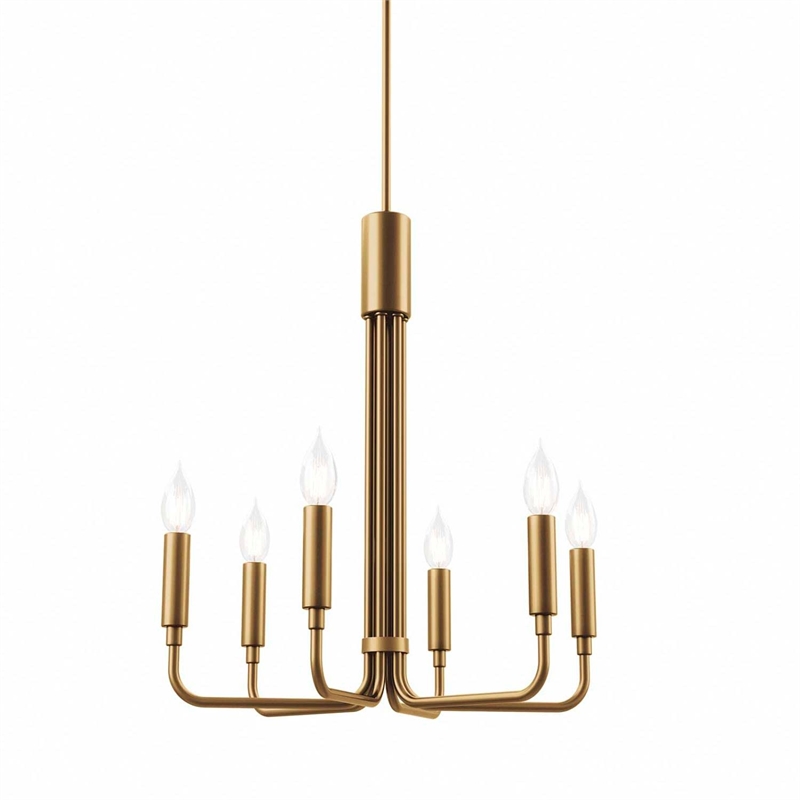 Modway Rekindle 6-Light Iron Metal Chandelier in Satin Brass