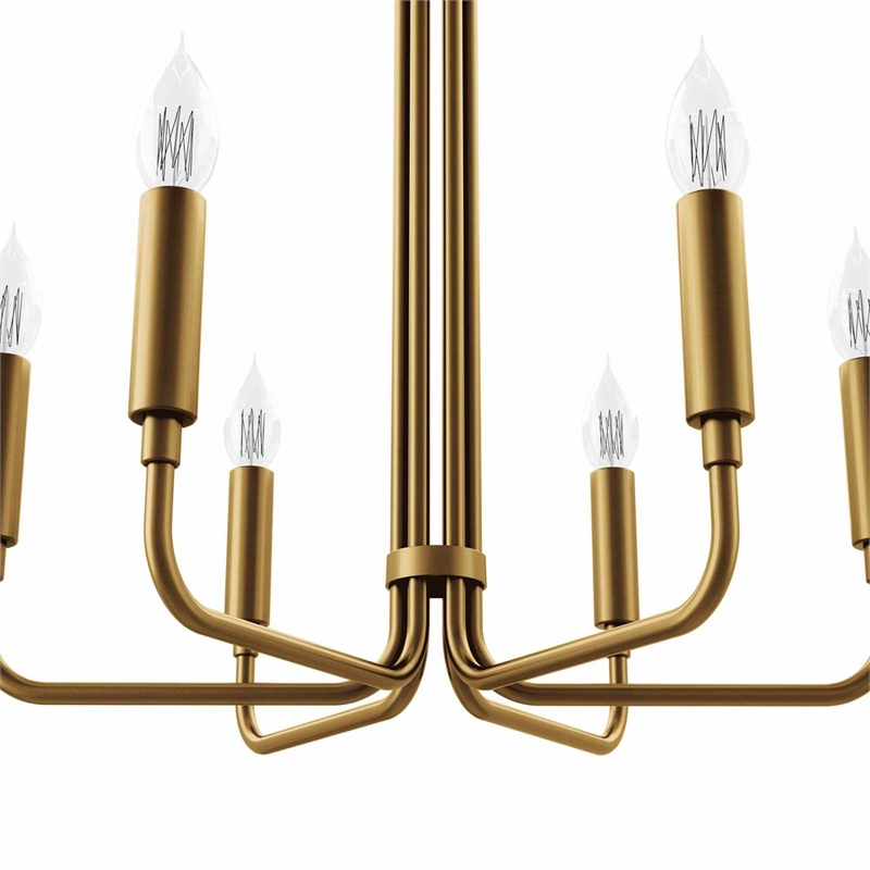 Modway Rekindle 6-Light Iron Metal Chandelier in Satin Brass