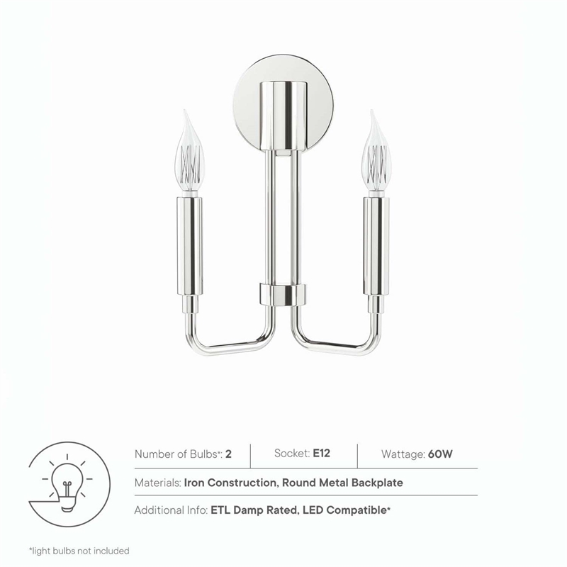 Modway Rekindle 2-Light Iron Metal Wall Sconce in Polished Nickel