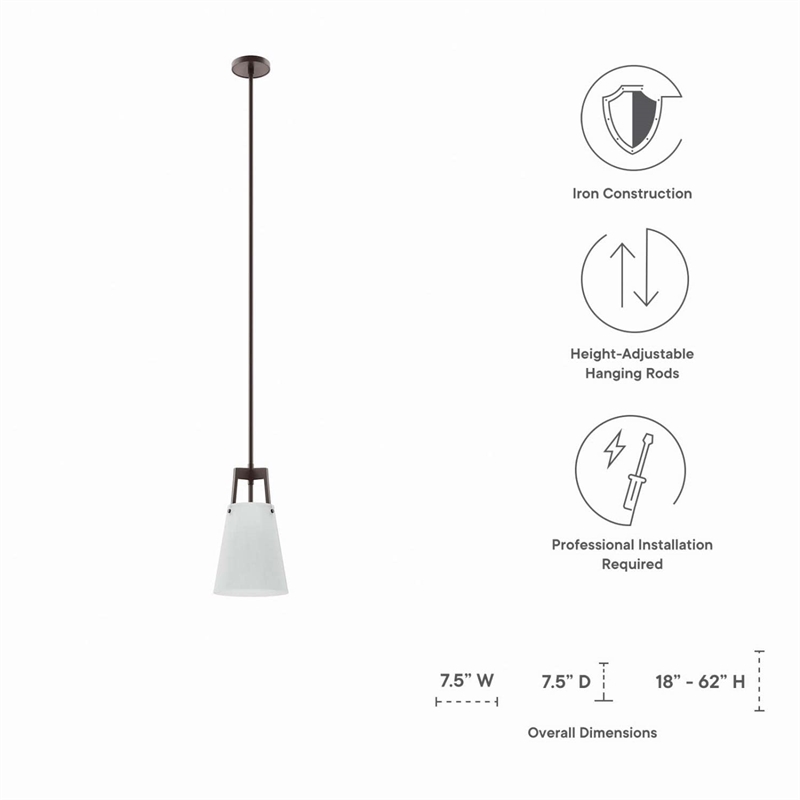 Modway Aspire Metal and Fabric Pendant Light in White and Bronze Finish