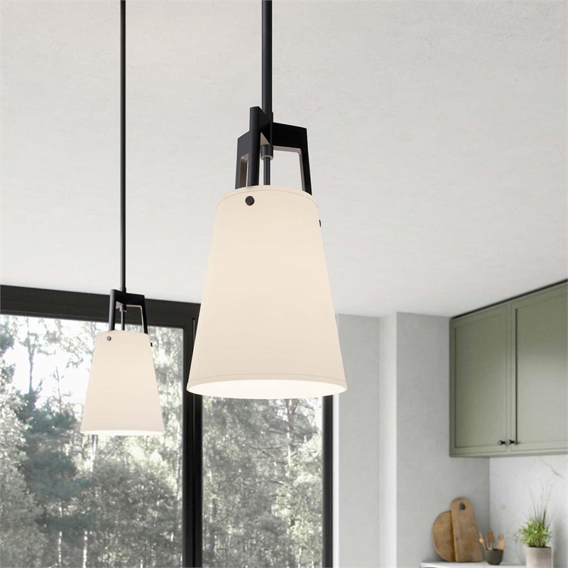 Modway Aspire Metal and Fabric Pendant Light in White and Bronze Finish