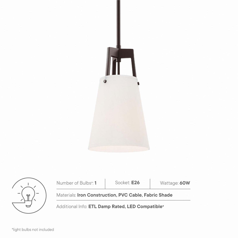 Modway Aspire Metal and Fabric Pendant Light in White and Bronze Finish