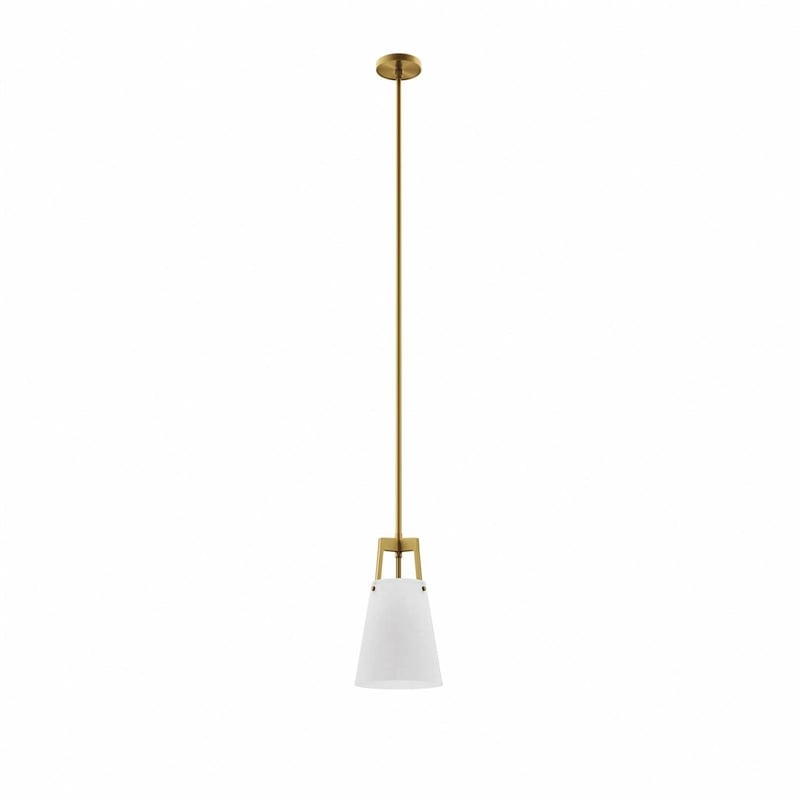 Modway Aspire Metal and Fabric Pendant Light in White and Satin Brass Finish