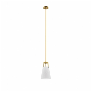 Modway Aspire Metal and Fabric Pendant Light in White and Satin Brass Finish