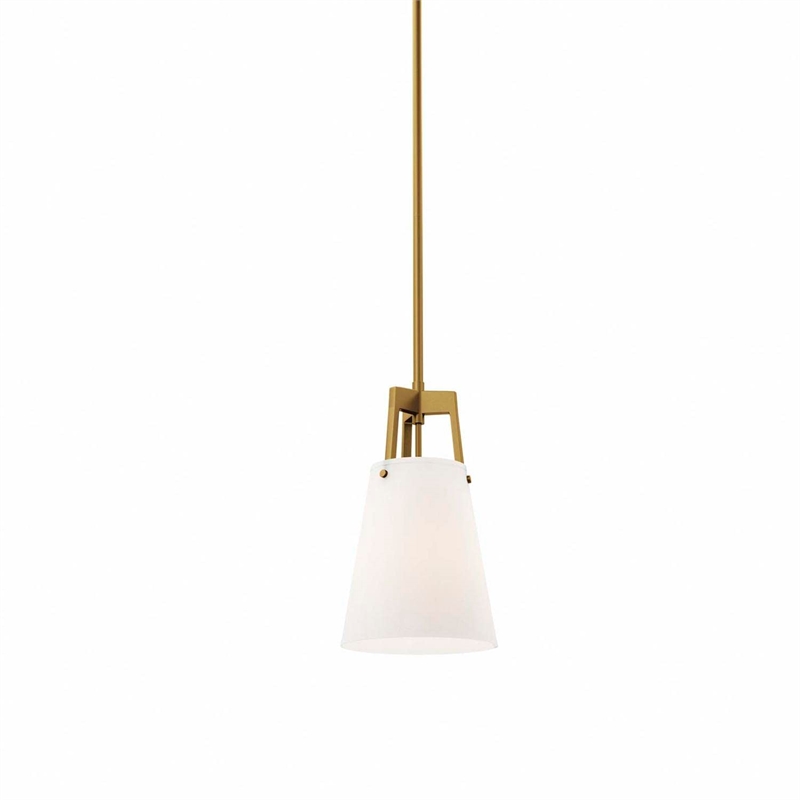 Modway Aspire Metal and Fabric Pendant Light in White and Satin Brass Finish