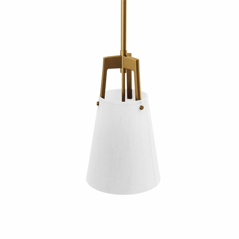 Modway Aspire Metal and Fabric Pendant Light in White and Satin Brass Finish