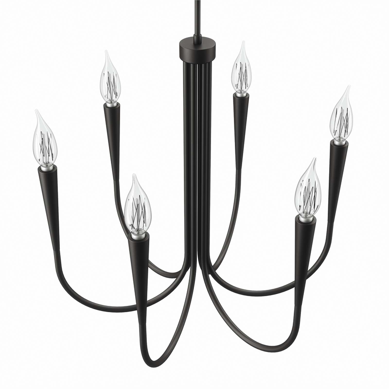 Modway Penrose 6-Light Modern Style Metal Chandelier in Black