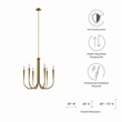 Modway Penrose 6-Light Modern Style Metal Chandelier in Satin Brass