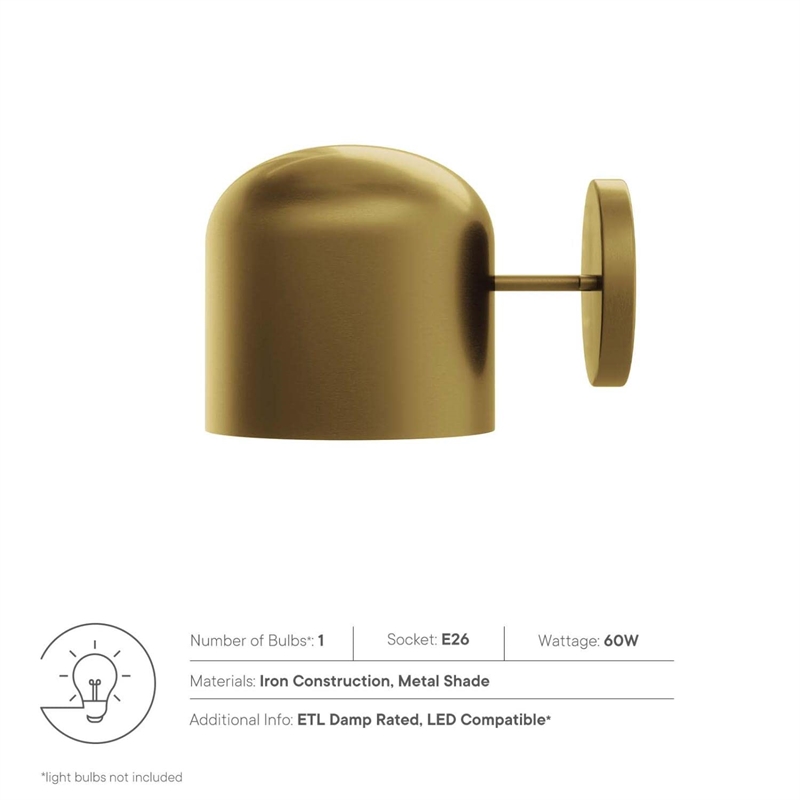 Modway Avenue 1-Light Modern Style Metal Wall Sconce in Satin Brass