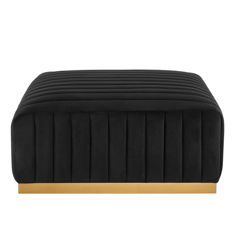 Modway Conjure Channel Tufted Performance Velvet Ottoman in Gold/Black