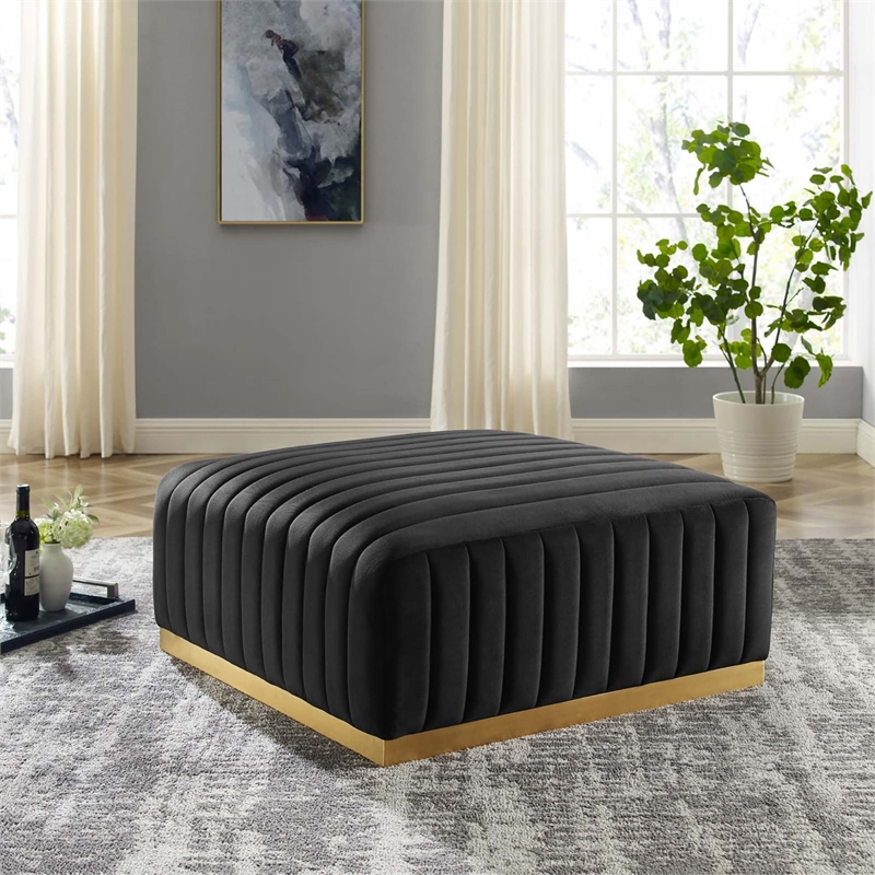 Modway Conjure Channel Tufted Performance Velvet Ottoman in Gold/Black