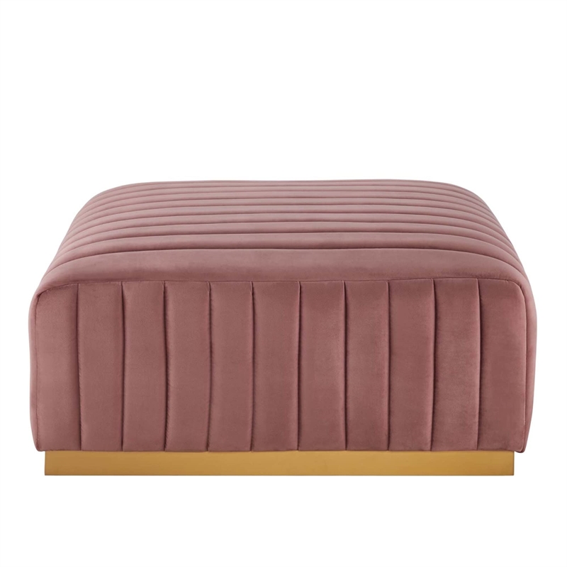 Modway Conjure Channel Tufted Performance Velvet Ottoman in Gold/Dusty Rose