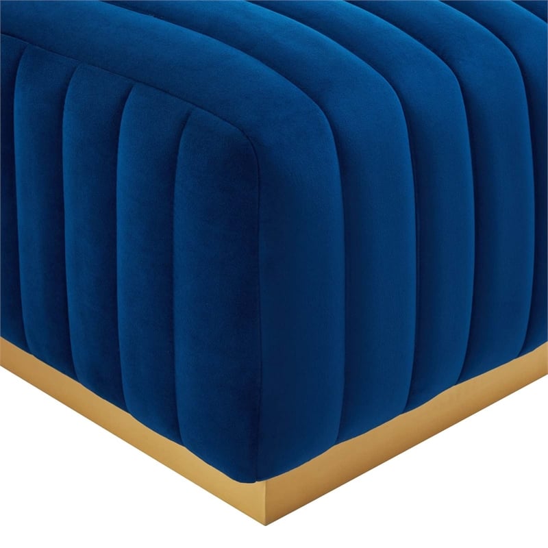 Modway Conjure Channel Tufted Performance Velvet Ottoman in Gold/Navy