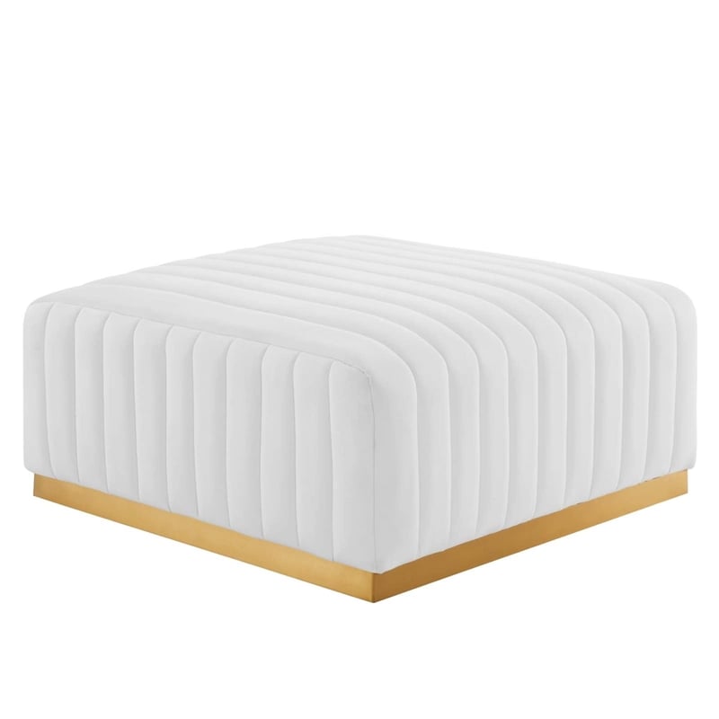 Modway Conjure Channel Tufted Performance Velvet Ottoman in Gold/White