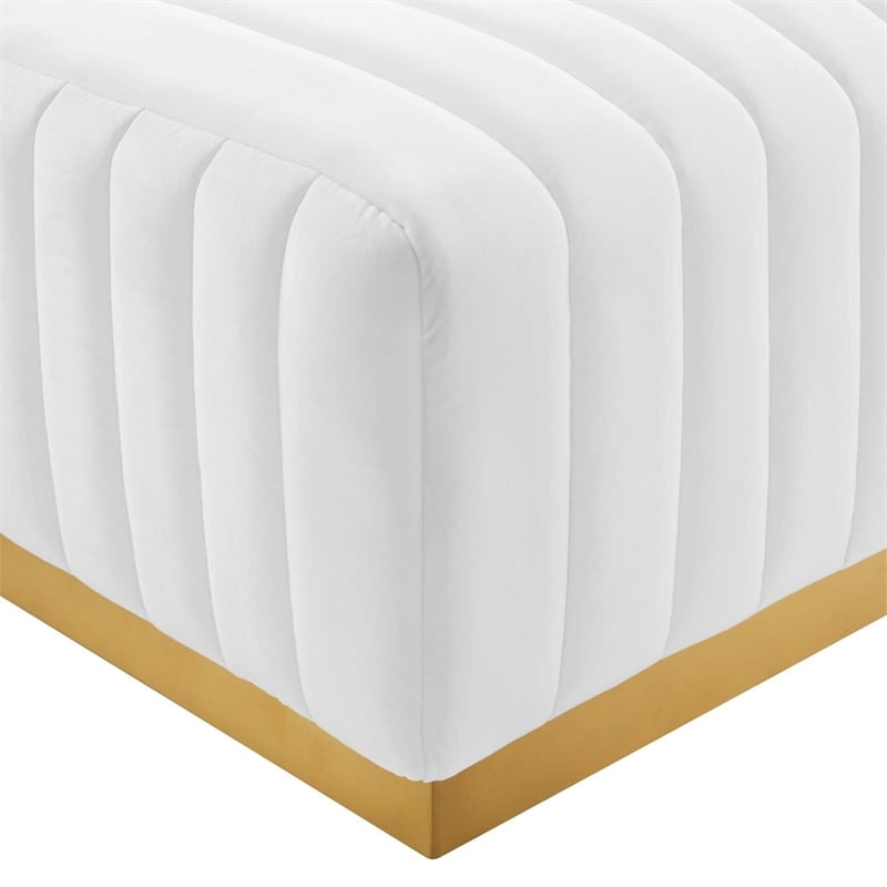 Modway Conjure Channel Tufted Performance Velvet Ottoman in Gold/White