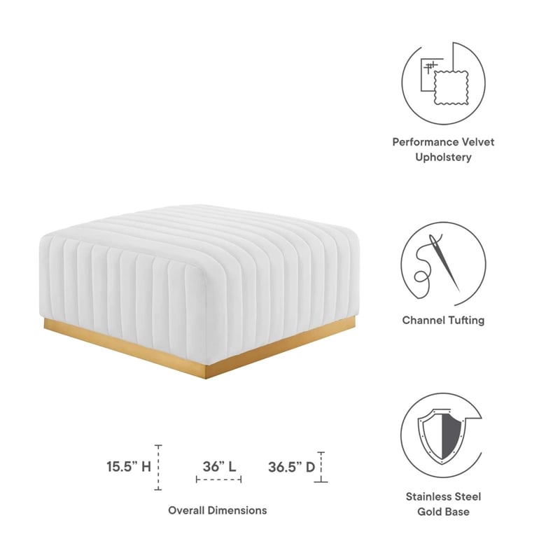 Modway Conjure Channel Tufted Performance Velvet Ottoman in Gold/White