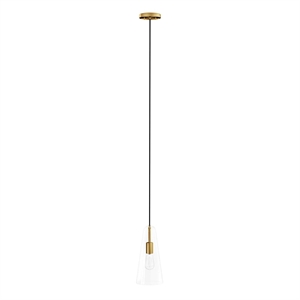 Modway Beacon 1-Light Metal and Glass Pendant Light in Clear/Satin Brass