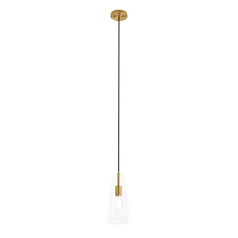 Modway Beacon 1-Light Metal and Glass Pendant Light in Clear/Satin Brass