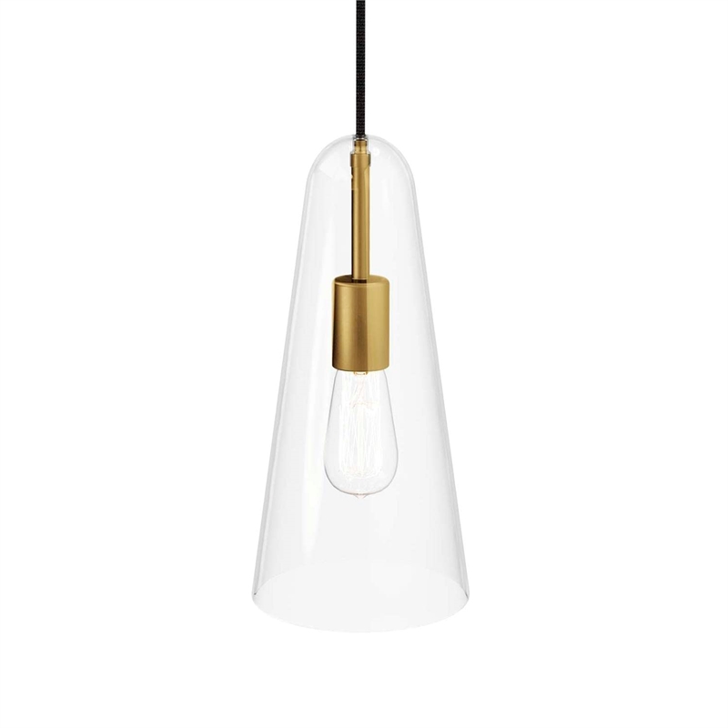 Modway Beacon 1-Light Metal and Glass Pendant Light in Clear/Satin Brass
