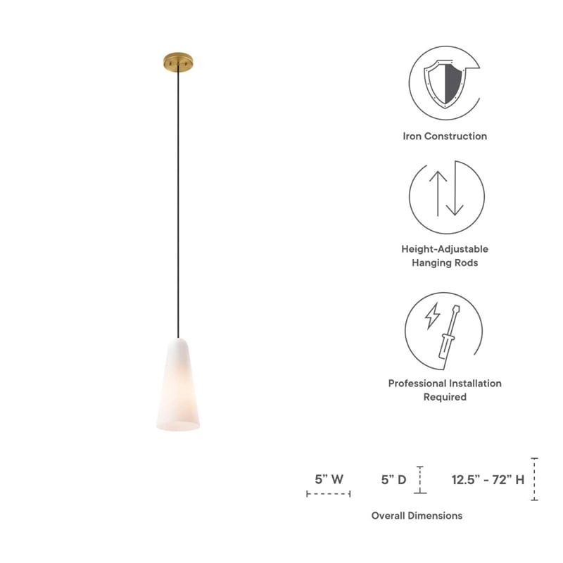 Modway Beacon 1-Light Fabric and Glass Pendant Light in Opal/Satin Brass