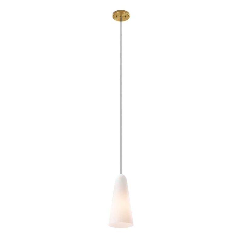 Modway Beacon 1-Light Fabric and Glass Pendant Light in Opal/Satin Brass