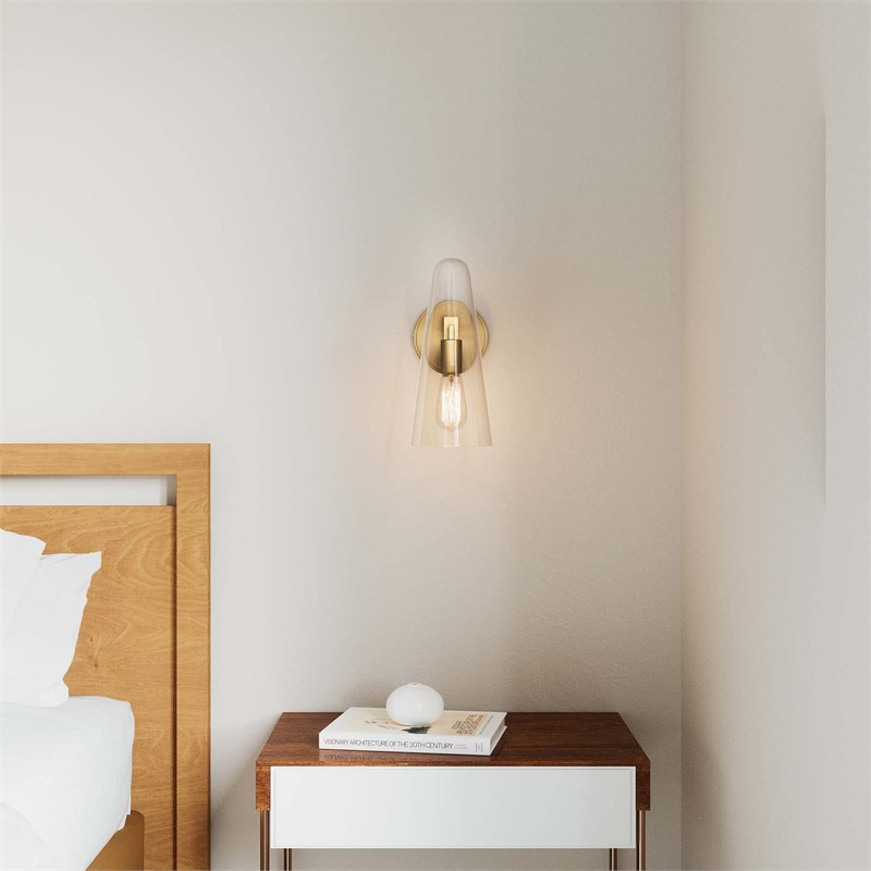 Modway Beacon 1-Light Metal and Glass Wall Sconce in Clear/Satin Brass