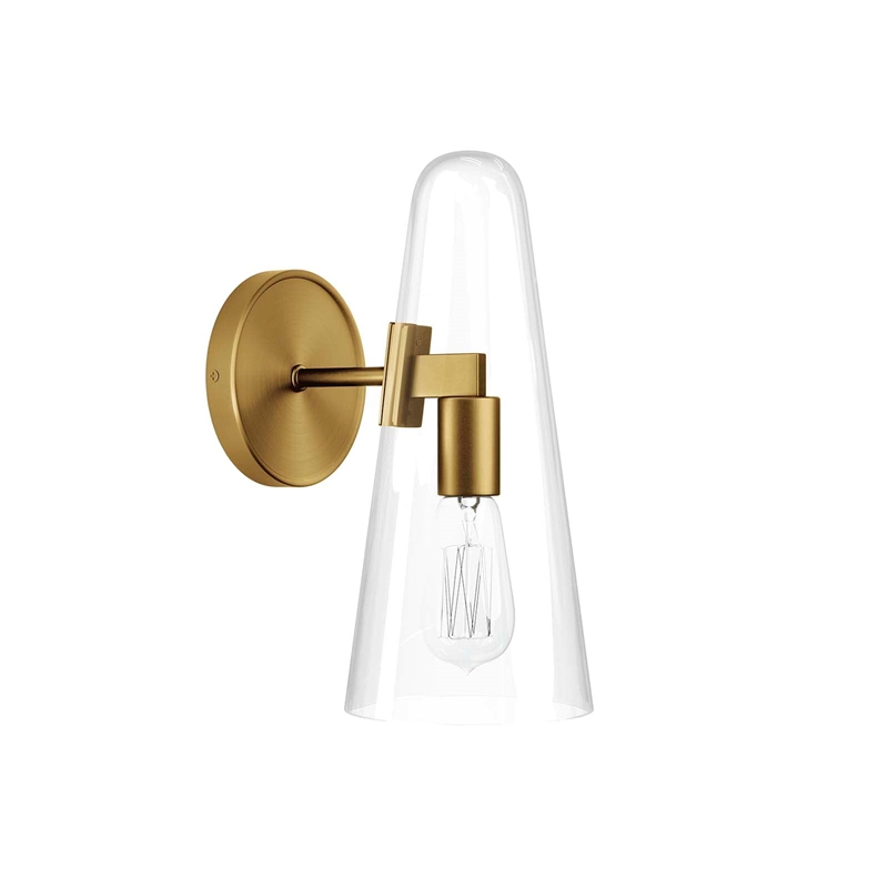 Modway Beacon 1-Light Metal and Glass Wall Sconce in Clear/Satin Brass