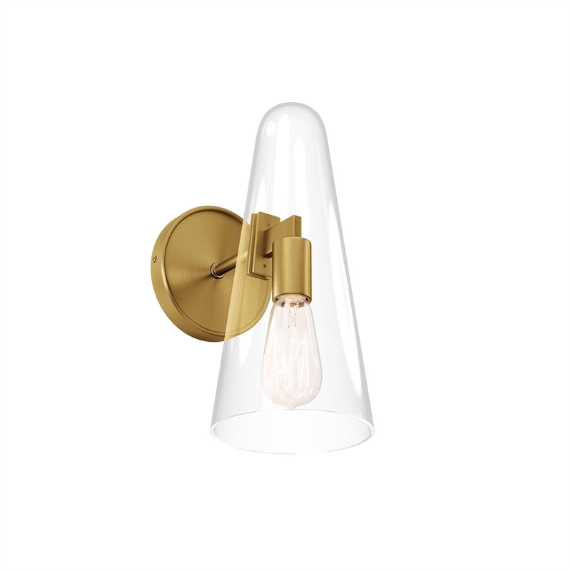 Modway Beacon 1-Light Metal and Glass Wall Sconce in Clear/Satin Brass