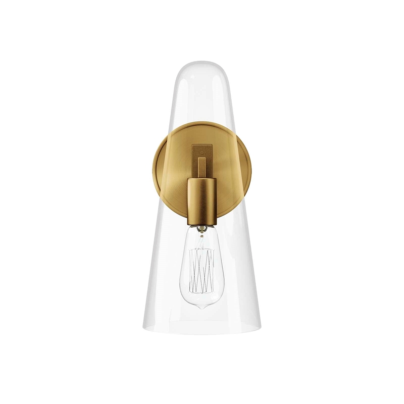 Modway Beacon 1-Light Metal and Glass Wall Sconce in Clear/Satin Brass
