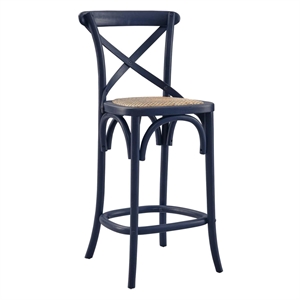 Modway Gear 39.5&quot Rattan and Elm Wood Counter Stool in Midnight Blue Finish