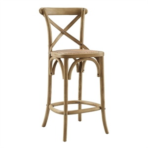 Modway Gear 39.5&quot Rattan and Elm Wood Counter Stool in Natural Finish