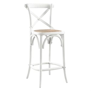 Modway Gear 39.5&quot Rattan and Elm Wood Counter Stool in White Finish