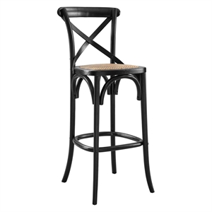 Modway Gear 43.5&quot Modern Style Rattan and Elm Wood Bar Stool in Black Finish