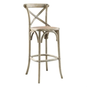 Modway Gear 43.5&quot Modern Style Rattan and Elm Wood Bar Stool in Gray Finish