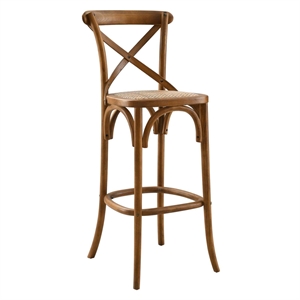 Modway Gear 43.5&quot Modern Style Rattan and Elm Wood Bar Stool in Walnut Finish