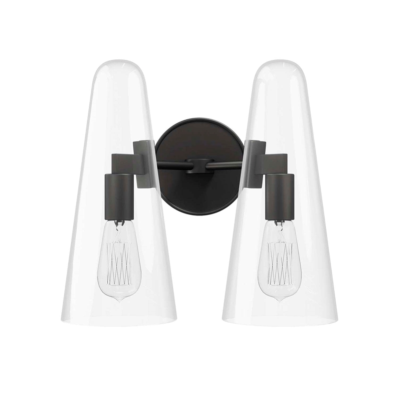 Modway Beacon 2-Light Metal and Glass Wall Sconce in Clear/Black