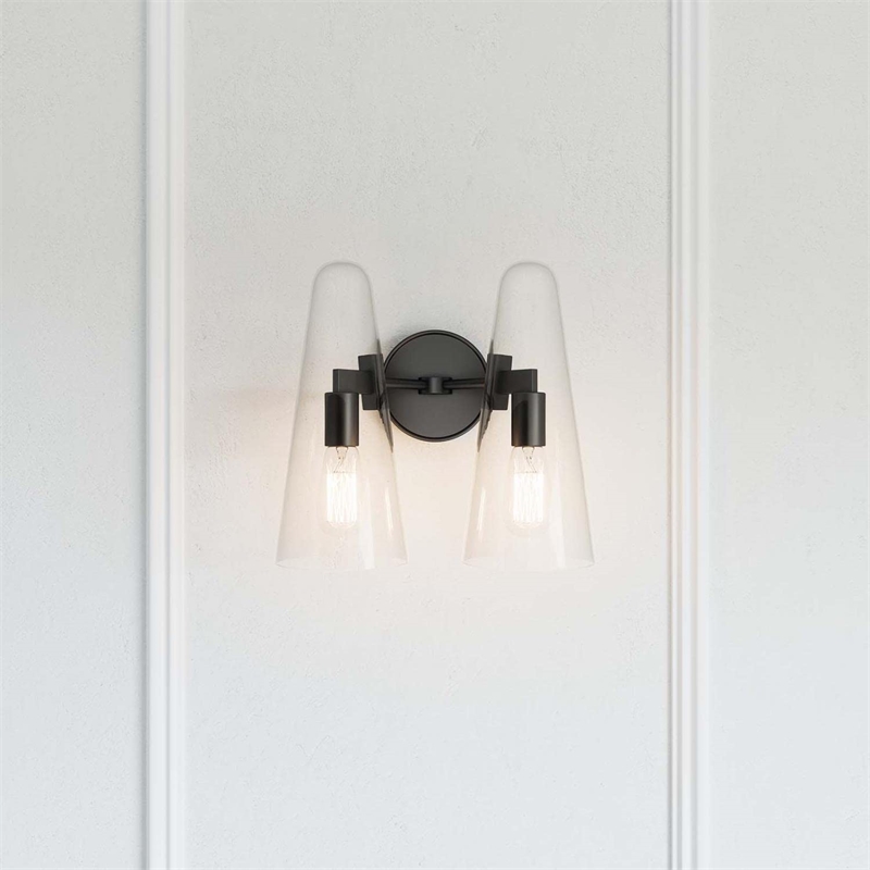 Modway Beacon 2-Light Metal and Glass Wall Sconce in Clear/Black
