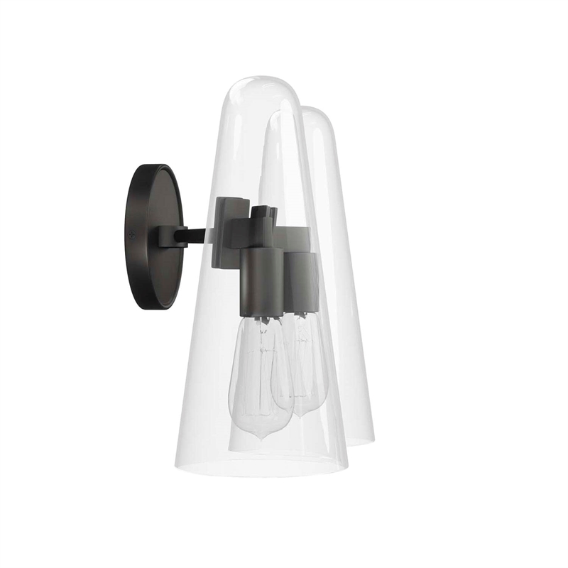 Modway Beacon 2-Light Metal and Glass Wall Sconce in Clear/Black