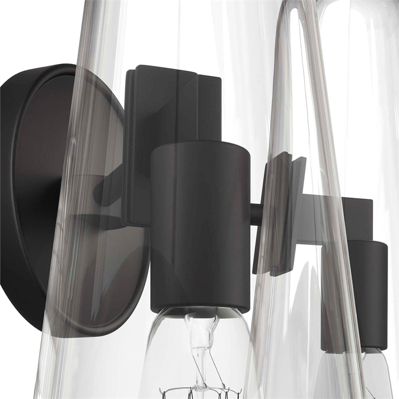 Modway Beacon 2-Light Metal and Glass Wall Sconce in Clear/Black