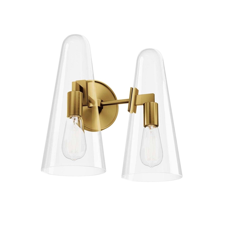 Modway Beacon 2-Light Metal and Glass Wall Sconce in Clear/Satin Brass