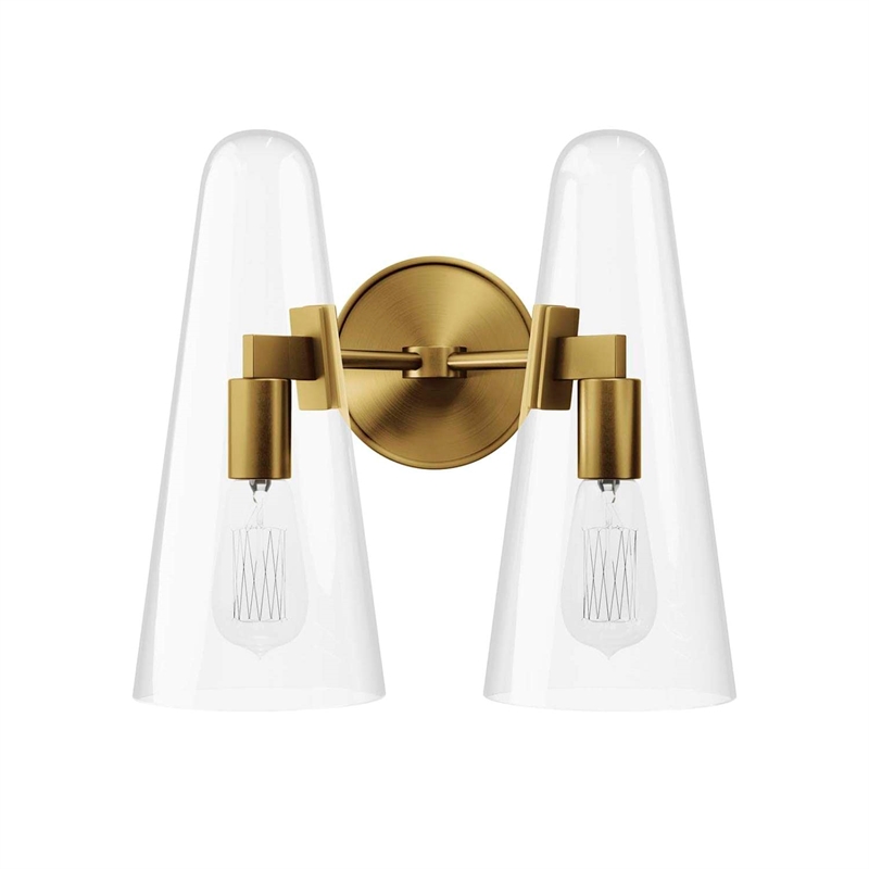 Modway Beacon 2-Light Metal and Glass Wall Sconce in Clear/Satin Brass