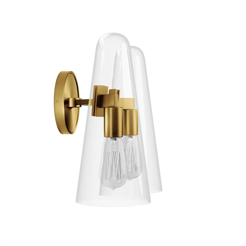 Modway Beacon 2-Light Metal and Glass Wall Sconce in Clear/Satin Brass