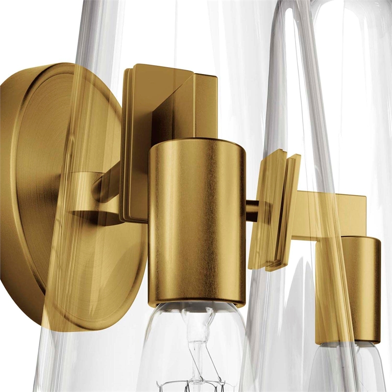 Modway Beacon 2-Light Metal and Glass Wall Sconce in Clear/Satin Brass