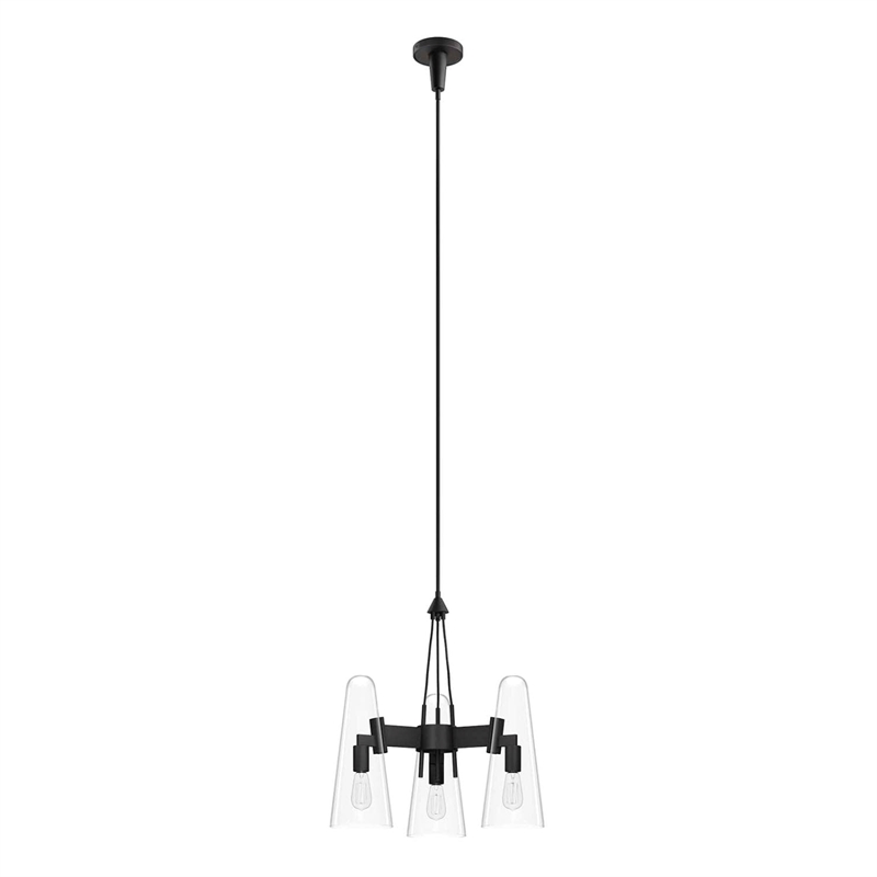 Modway Beacon 3-Light Metal and Glass Pendant Light in Clear/Black