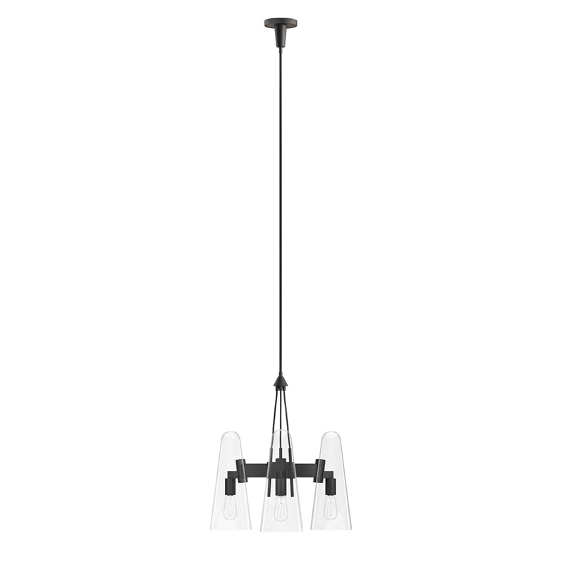 Modway Beacon 3-Light Metal and Glass Pendant Light in Clear/Black