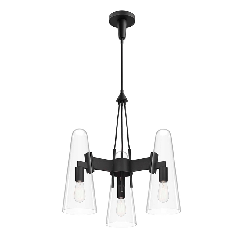 Modway Beacon 3-Light Metal and Glass Pendant Light in Clear/Black